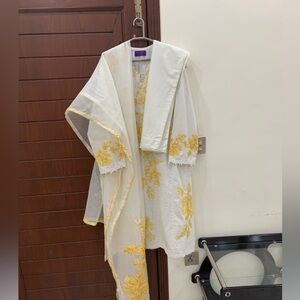 SANA SAFINAZ White and Yellow Embroidered Dress